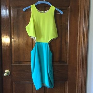 NAVEN two tone cut out mini dress